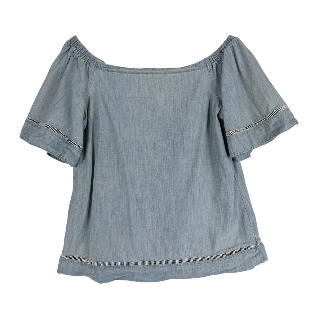 Lauren Ralph Lauren Off Shoulder Chambray Blue Blouse Shirt Cotton - S
